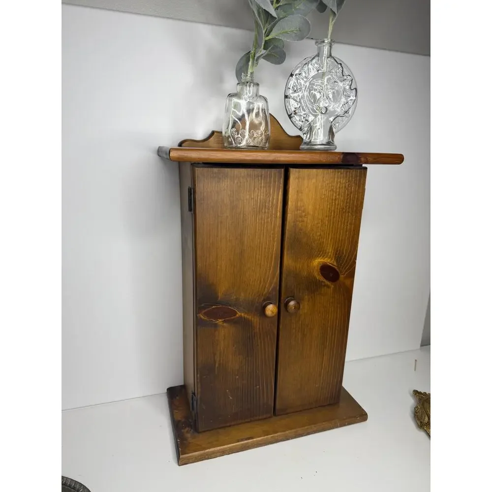 Large Vintage Wooden Jewelry box with drawer and hangers double doors